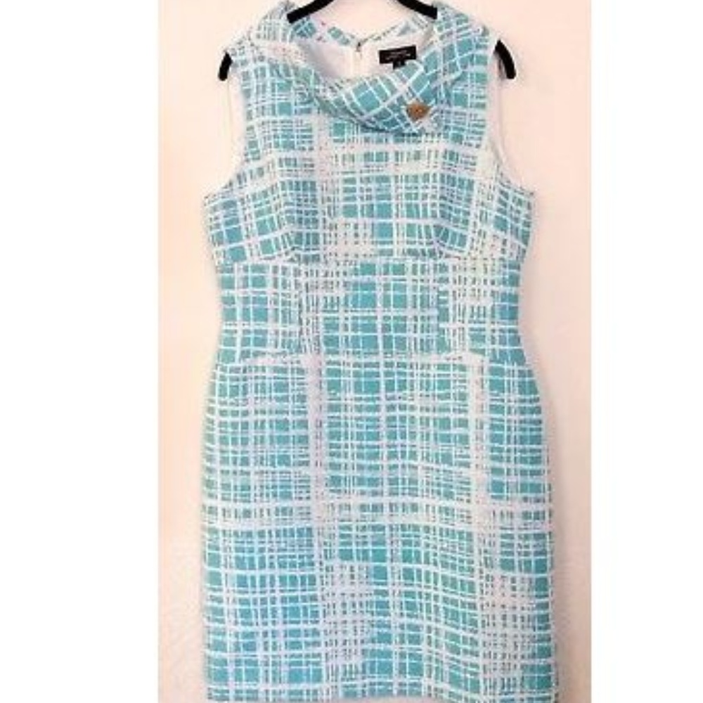 Tahari Arthur S. Levine Designer Dress Aqua Sheath